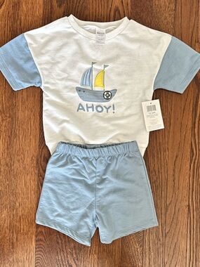 Adorable Ahoy! Sailboat Matching Set - Light Blue NWT